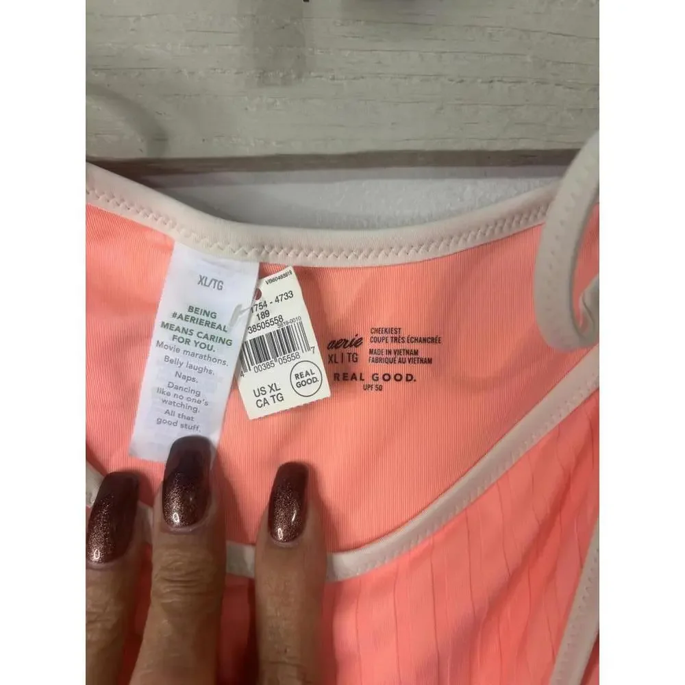 Aerie Pleated Bikini Bottom - Stylish Coral Swimwear XL - Picture 3 of 5